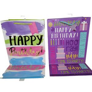 Lot of 10 Birthday Gift Bags 5-Striped 5-Multicolored Medium Size